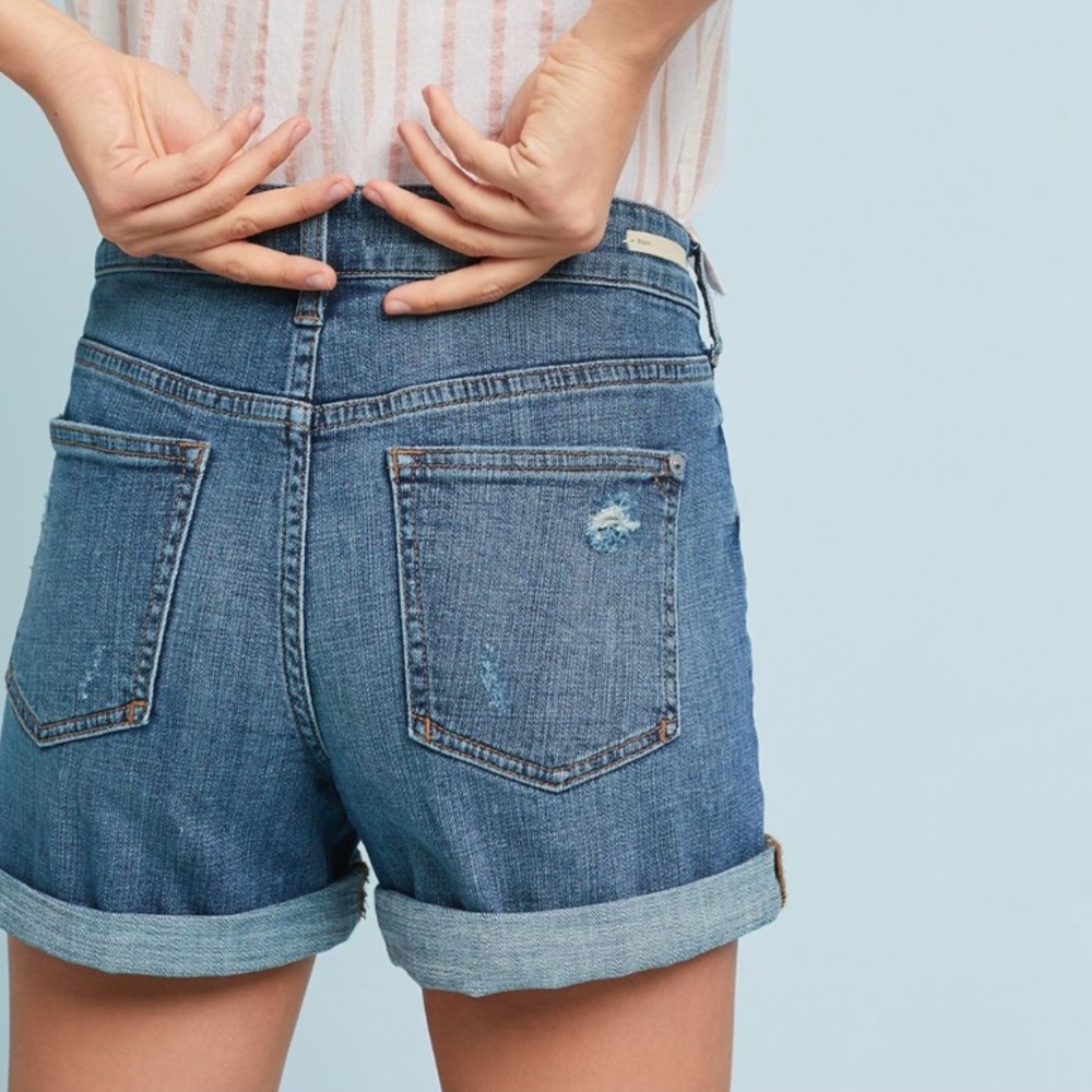 Anthropologie Blue Distressed Rolled-Hem Jean Shorts - Picture 3 of 14